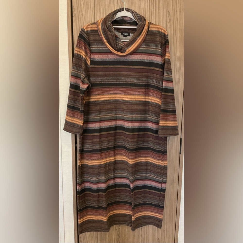 Tacera Womens Long Sleeve Turtle Neck Striped Dress Size XL